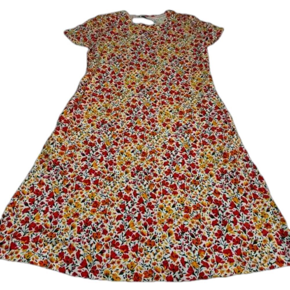 Isaac Mizrahi Live Orange Yellow Floral Short Sleeve A Line Dress Pockets SizeXS - Picture 3 of 12